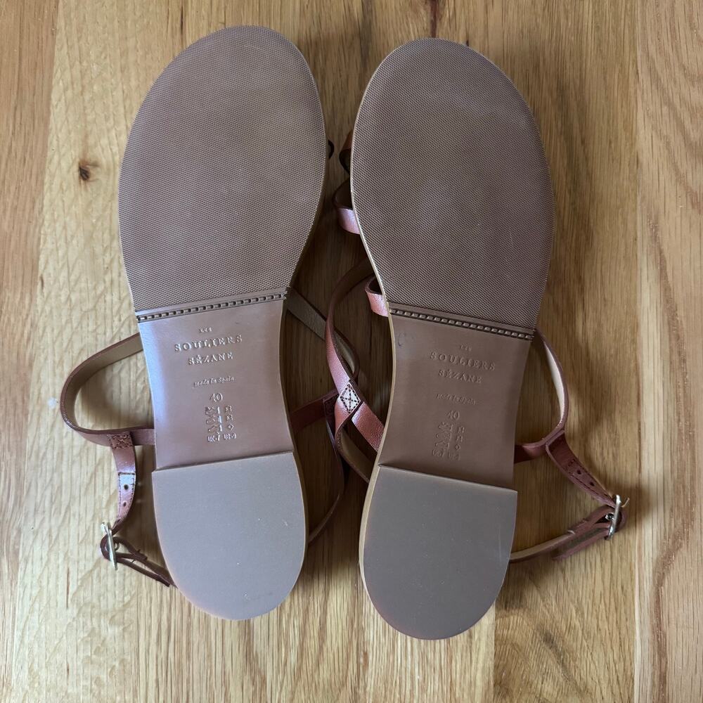NWOT Sezane Adeline Low Sandals Natural Heritage Leather Size 40 US 9 - Picture 9 of 10